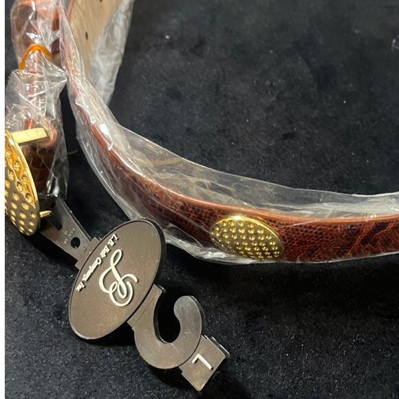 Women's Genuine Brown Italian Leather Belt Large with Gold Embellishments NWT - Picture 3 of 7